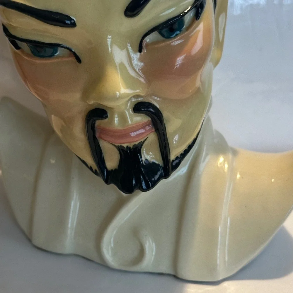 Vintage Ceramic Head Vase Pair Asian Man Woman Bust Planter Mid Century Style